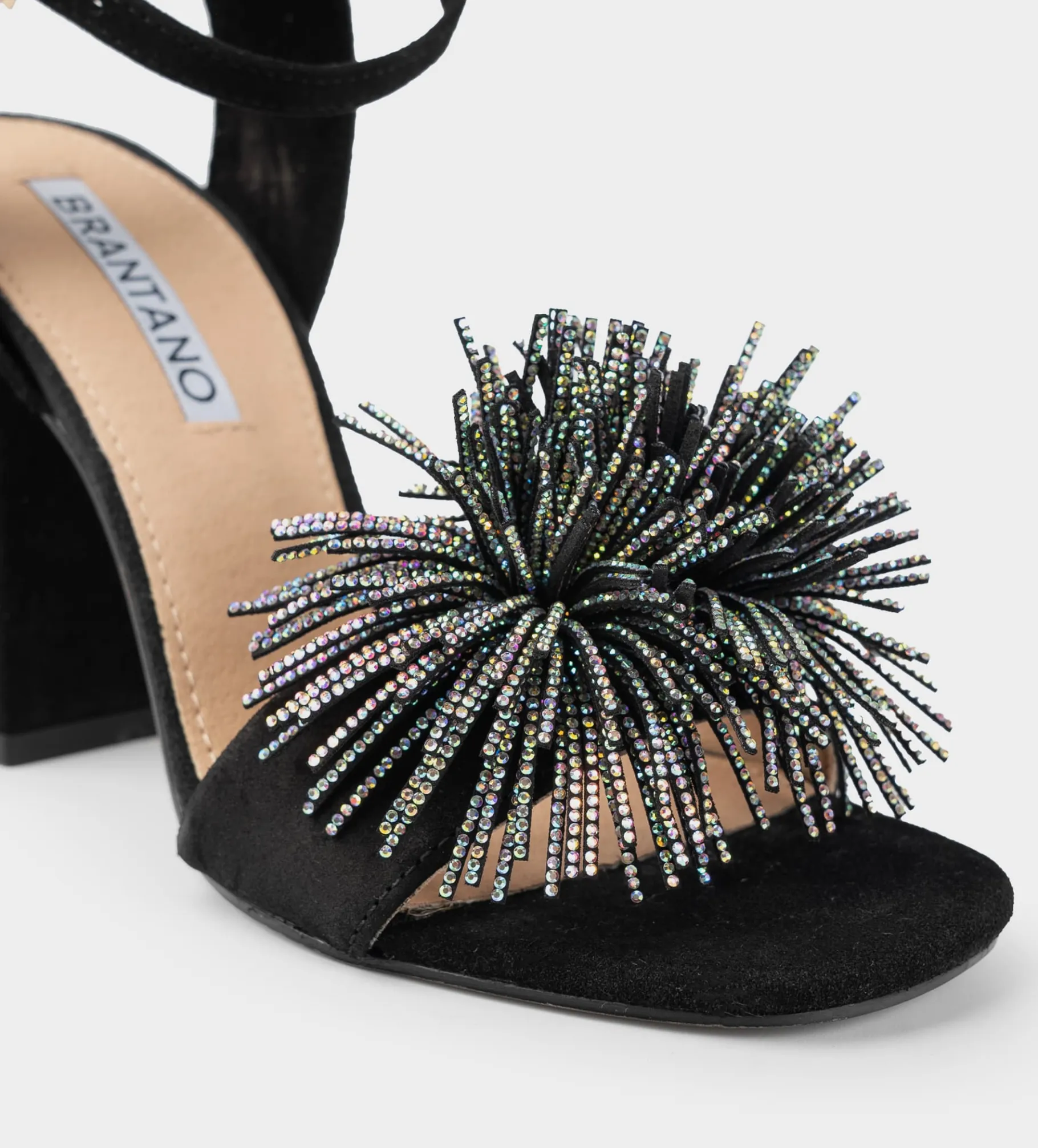 Sale SANDALIA TACÓN BRILLOS PIEL GAMUZA NEGRO Mujer Fiesta | Sandalias Y Plataformas
