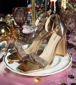 Fashion SANDALIA TACÓN CRISTALES ORO Mujer Fiesta | Sandalias Y Plataformas
