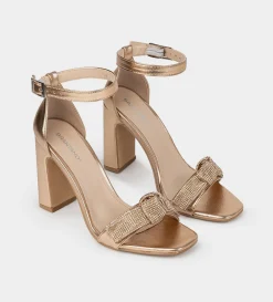 Fashion SANDALIA TACÓN CRISTALES ORO Mujer Fiesta | Sandalias Y Plataformas