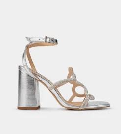Outlet SANDALIA TACÓN CRISTALES PLATA Mujer Fiesta | Sandalias Y Plataformas