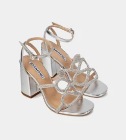 Outlet SANDALIA TACÓN CRISTALES PLATA Mujer Fiesta | Sandalias Y Plataformas