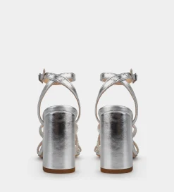 Outlet SANDALIA TACÓN CRISTALES PLATA Mujer Fiesta | Sandalias Y Plataformas