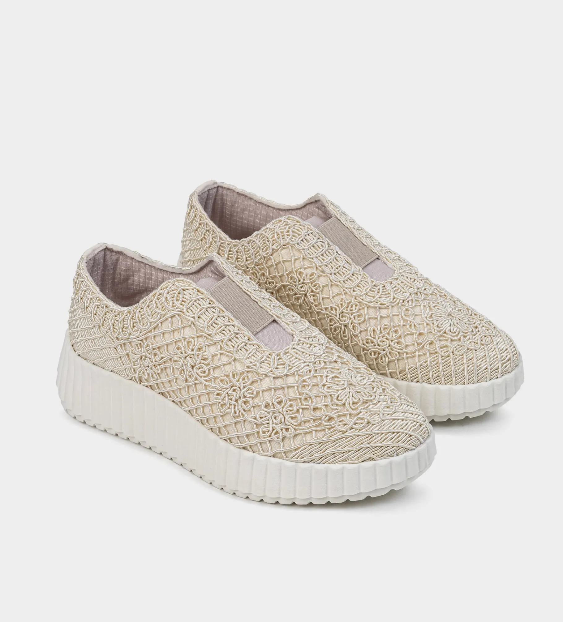 Fashion SNEAKERS PLATAFORMA TEXTURA BORDADA BEIGE Mujer Sneakers
