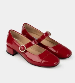 Outlet ZAPATO TACÓN BAJO CHAROL ROJO Mujer Tacones Y Zapatillas