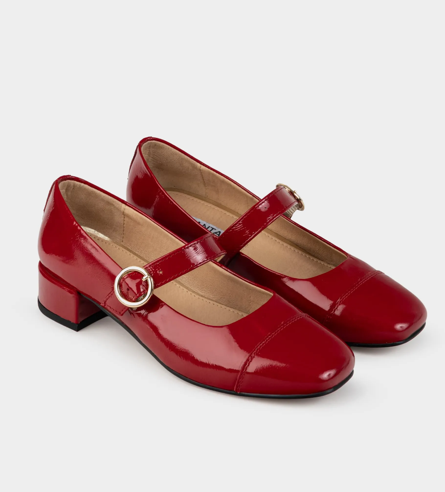 Outlet ZAPATO TACÓN BAJO CHAROL ROJO Mujer Tacones Y Zapatillas