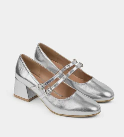 Fashion ZAPATO TACÓN MARY JANE PLATA Mujer Fiesta | Flats Y Mocasines